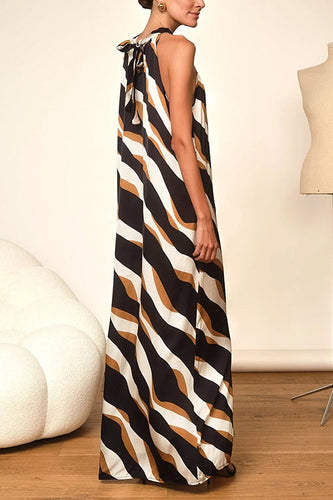 WW | Rosiedress Tie Neck Ärmelloses Farbblock Gedrucktes Maxi Kleid