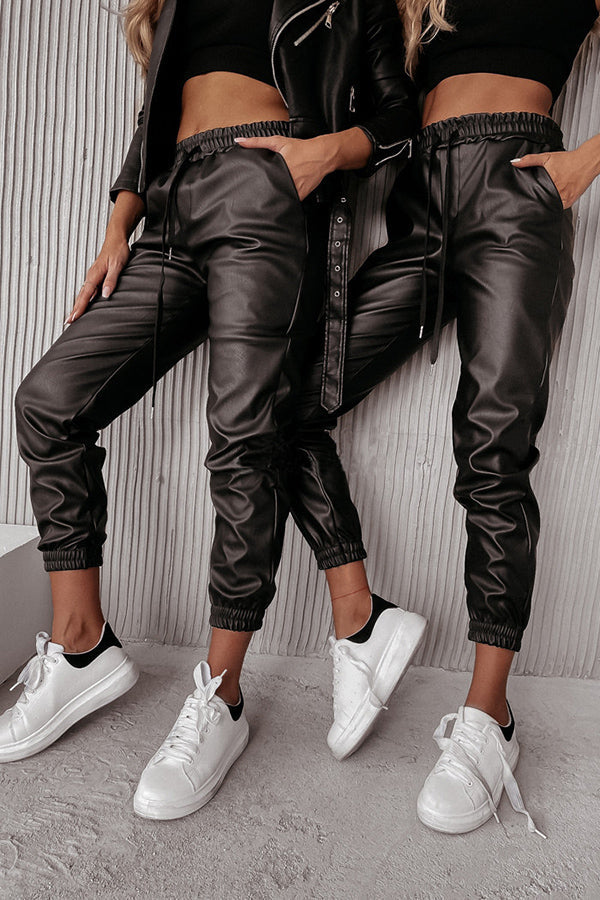 WW | Drasilla Faux Leder Elastischer Bund Taschen Jogger