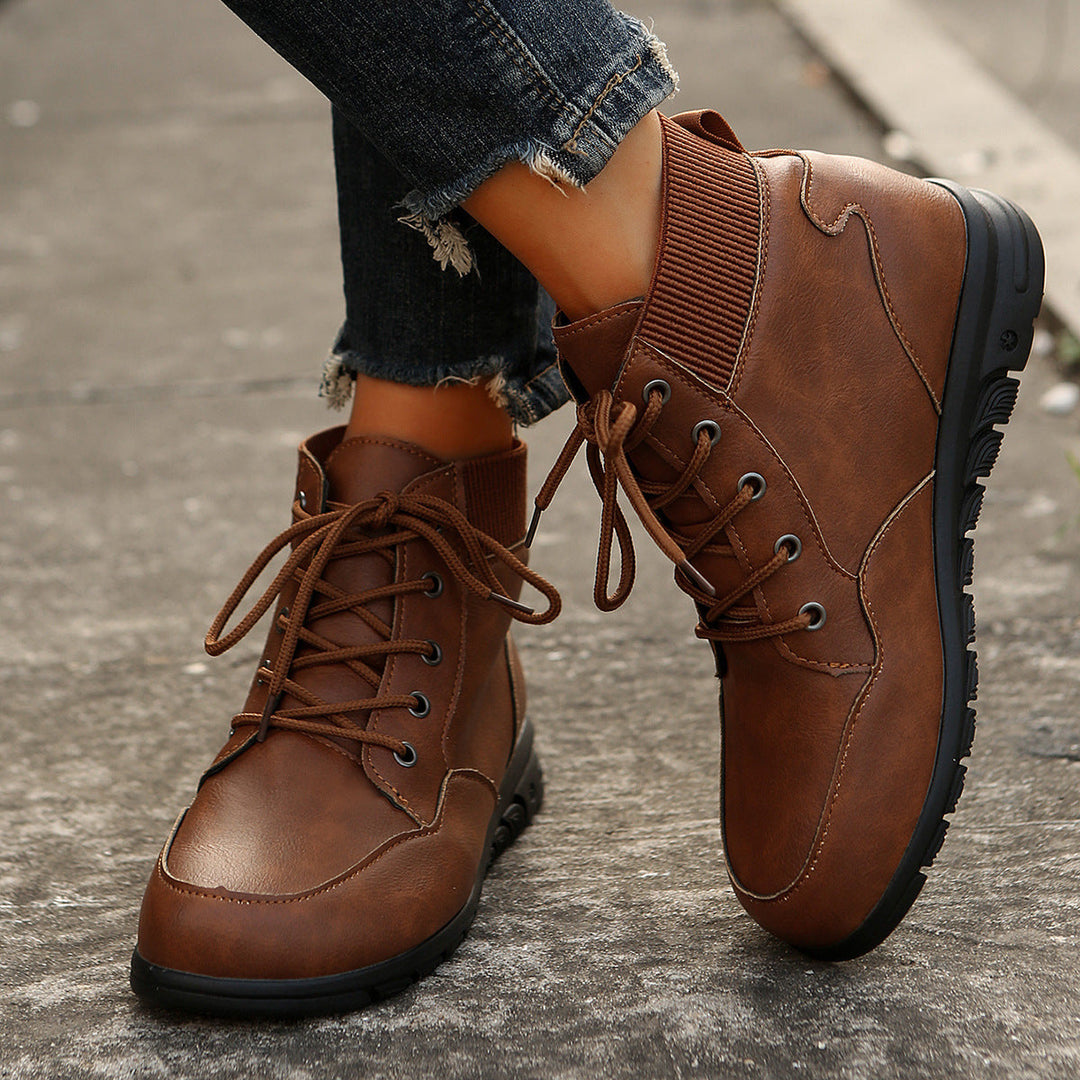 W&W Mode | Damen Schnürstiefel - robuste Stiefeletten mit elastischem Bund und rutschfester Sohle