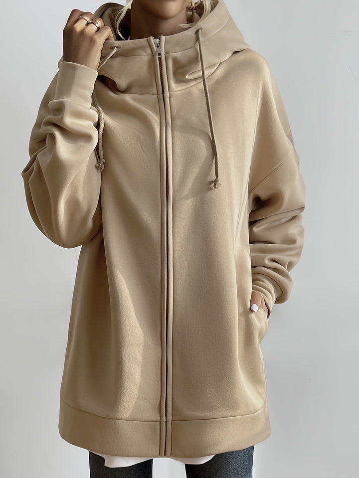 W&W Mode | Comfort - Extrem bequemer langer Zip-Up-Plüsch-Hoodie mit Kapuze für Damen