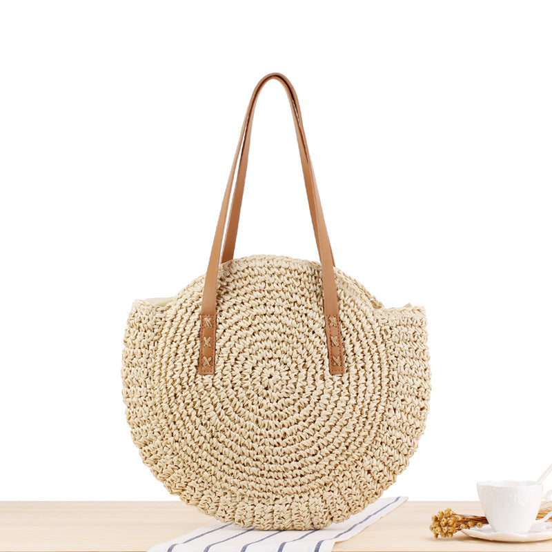 WW | Schlichte Runde Schultertasche Strohtasche Sommer Strandtaschen