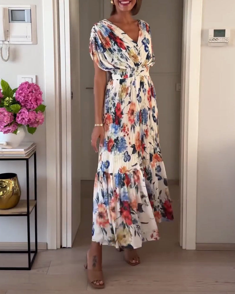 WW | Schöne Elegante Plissierte Kleid mit Blumenmuster
