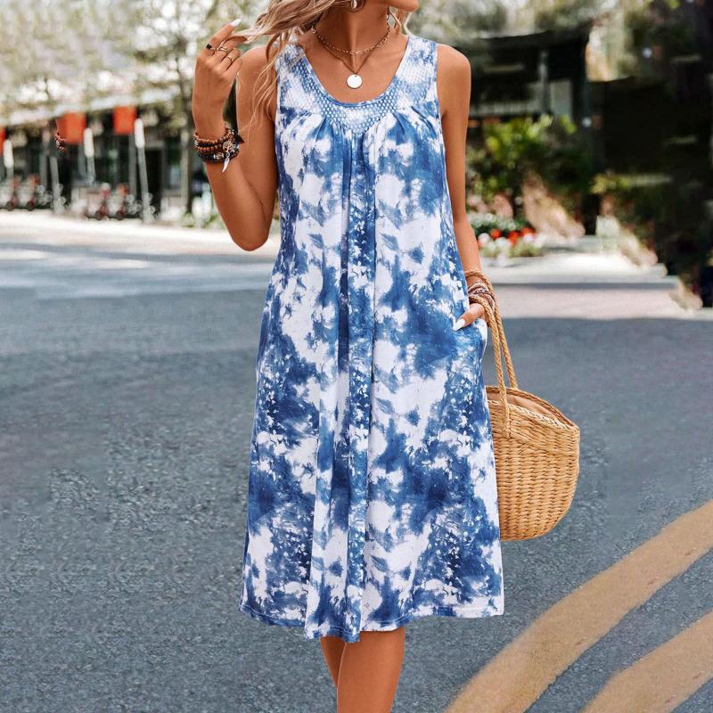 WW Kleid | Trendiges ärmelloses Sommerkleid im Dye-Design mit Rundhalsausschnitt