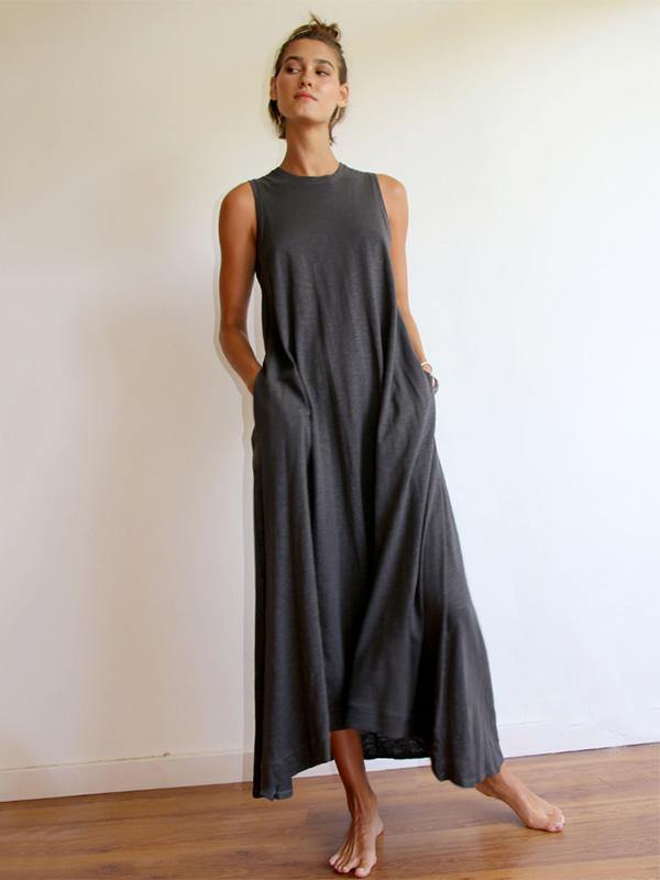 W&W Mode | Ärmelloses Maxikleid mit Einfachem Rundhalsausschnitt