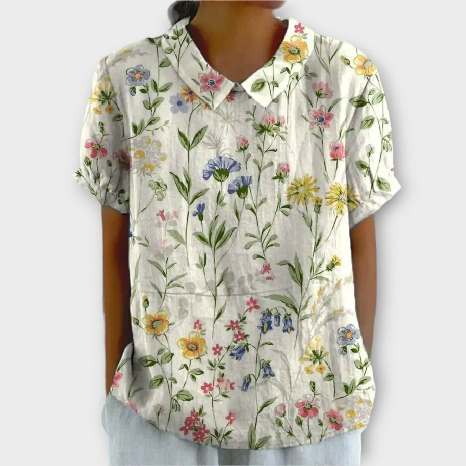 WW | Blumenbluse aus Baumwolle und Leinen