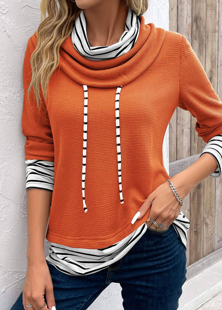 WW | Gestreiftes Patchwork Sweatshirt Mit Cowl Neck Für Frauen