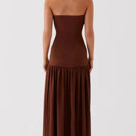 WW | Eden Patchwork Semi-Transparent Chiffon Strapless Maxi-Kleid