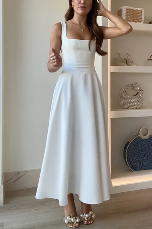 WW | Elegantes Quadrat-Ausschnitt A-Linien Swing Maxi Cami Kleid
