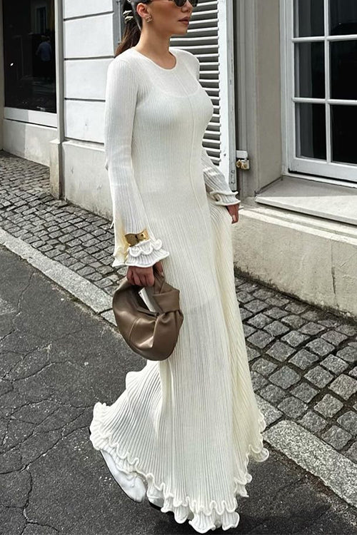 WW | Rosiedress Glockenärmel Rücken Schnürung Rüsche Trim Maxi Kleid