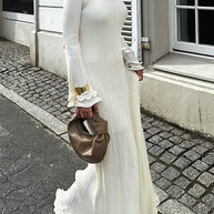 WW | Rosiedress Glockenärmel Rücken Schnürung Rüsche Trim Maxi Kleid