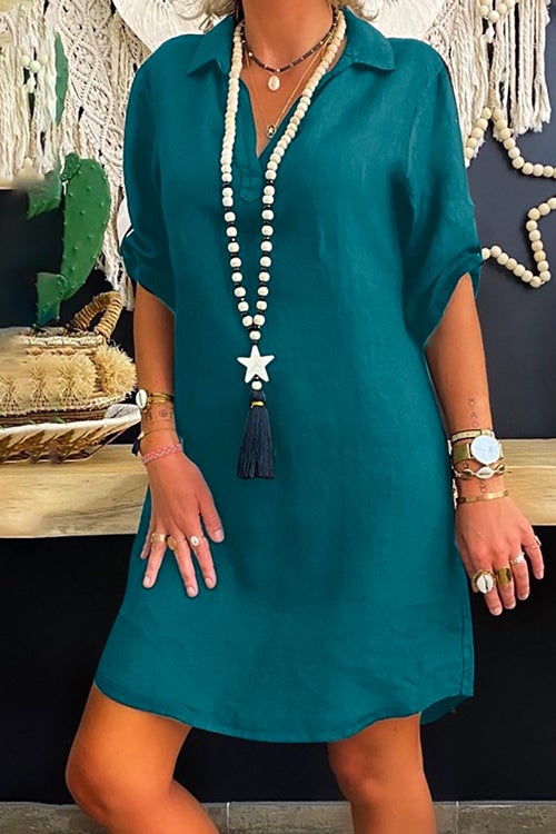 W&W Mode | Rosiedress Revers V-Ausschnitt Roll-Up-Ärmel Hemdkleid