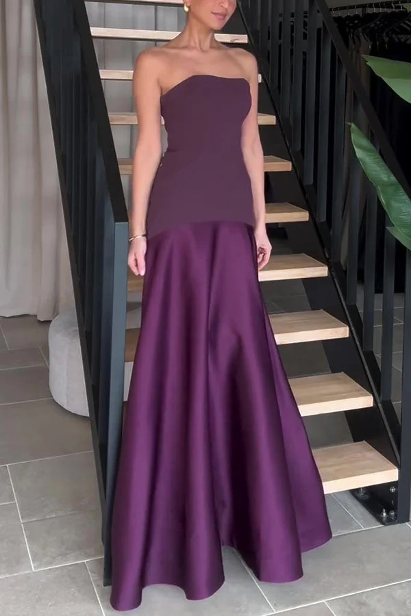 Satin Trägerlos Flare Kleid