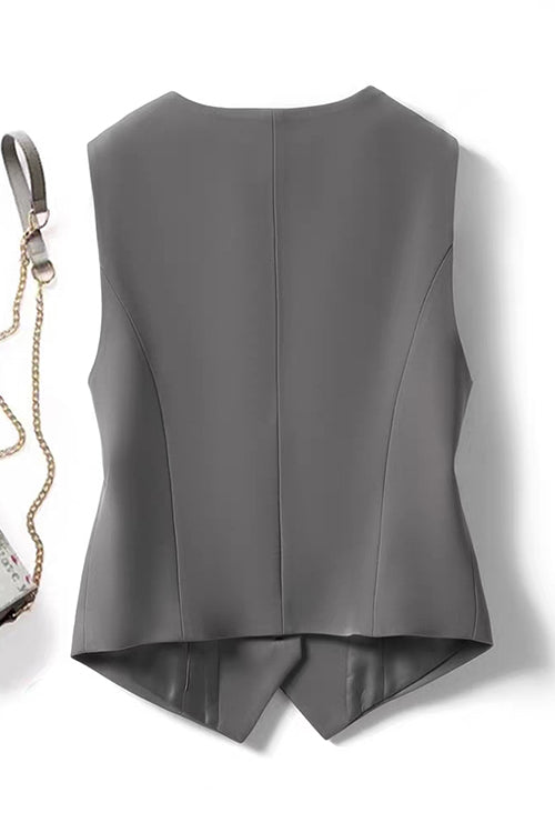 WW | Rosiedress V Neck Knopfleiste Eingrifftaschen Blazer Weste