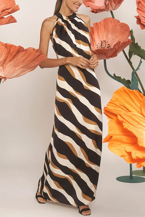 W&W Mode | Rosiedress Tie Neck Ärmelloses Farbblock Gedrucktes Maxi Kleid