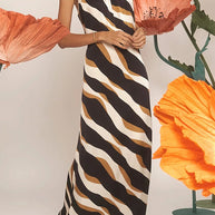 WW | Rosiedress Tie Neck Ärmelloses Farbblock Gedrucktes Maxi Kleid