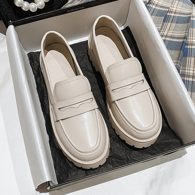 W&W Mode | Mode Damen Britischer Stil Echtes Leder Plattform Schuhe Frühling Schuhe