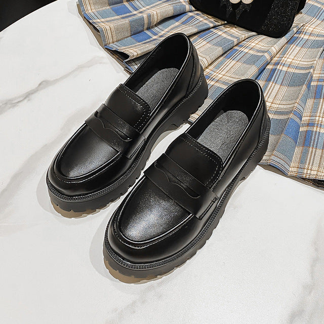 W&W Mode | Mode Damen Britischer Stil Echtes Leder Plattform Schuhe Frühling Schuhe