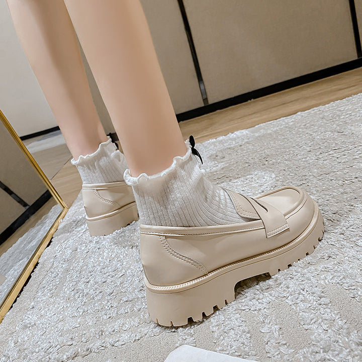 W&W Mode | Mode Damen Britischer Stil Echtes Leder Plattform Schuhe Frühling Schuhe