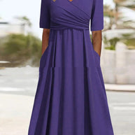 WW | Blaues, Schlichtes Midikleid Mit V-ausschnitt