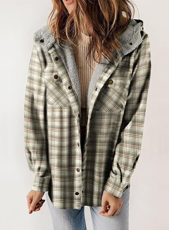 W&W Mode | Plaid Jacke Langarm Schnalle Wolle mit Kapuze