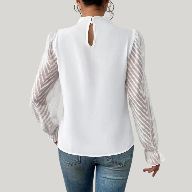 WW | Bluse mit Hohem Kragen und Transparenten Puffärmeln