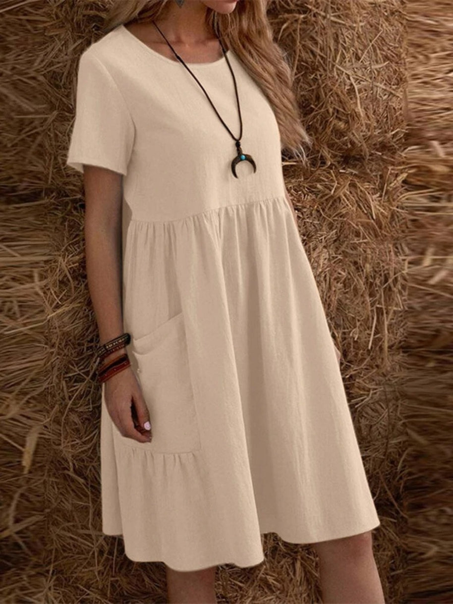 W&W | Lose Tasche einfarbig Rundhalsausschnitt Kleid