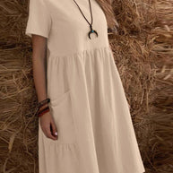 W&W | Lose Tasche einfarbig Rundhalsausschnitt Kleid