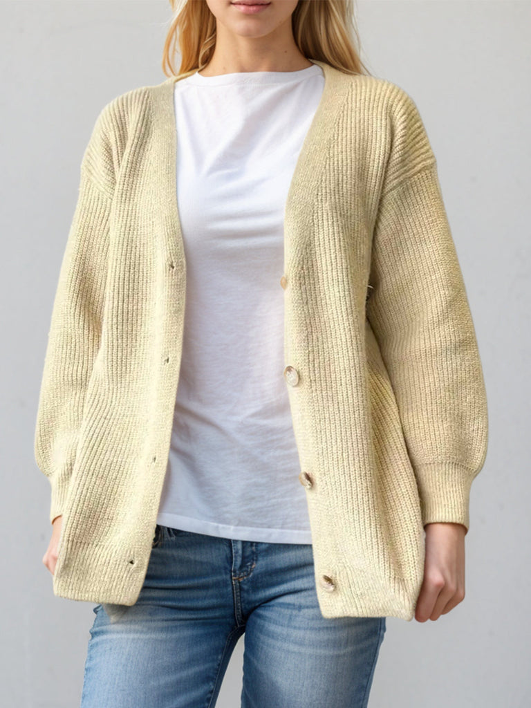 WW | Knopf Down V-Ausschnitt Langarmcardigan