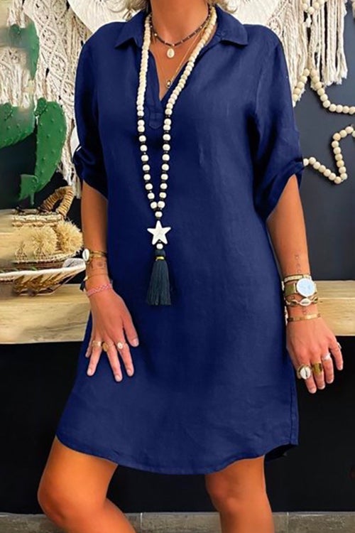 W&W Mode | Rosiedress Revers V-Ausschnitt Roll-Up-Ärmel Hemdkleid