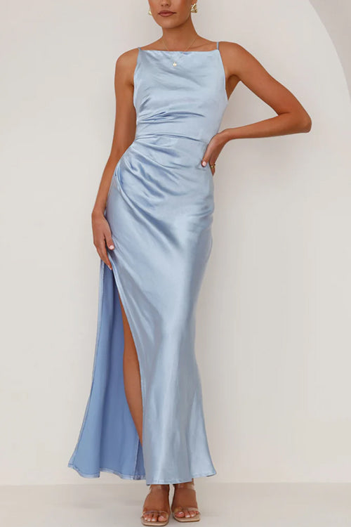 Damen-Maxikleid mit seitlichem Schlitz und rückenfreiem Cami-Oberteil