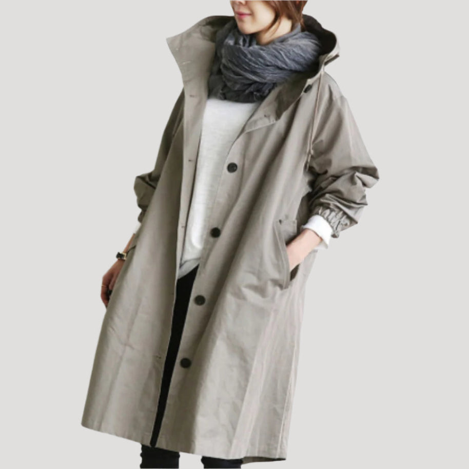 WW | Damen Trenchcoat lang leicht mit Kapuze Jacke