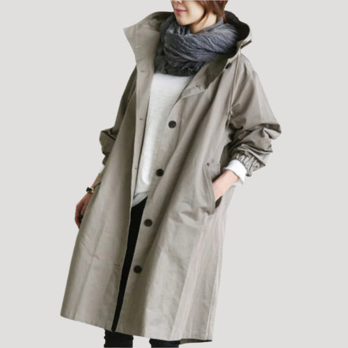 WW | Damen Trenchcoat lang leicht mit Kapuze Jacke