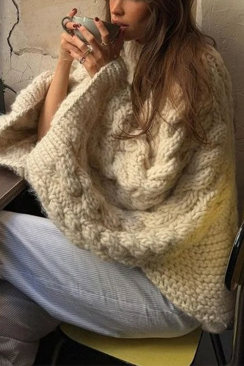 Damen Oversize-Pullover mit Rundhalsausschnitt und Zopfmuster