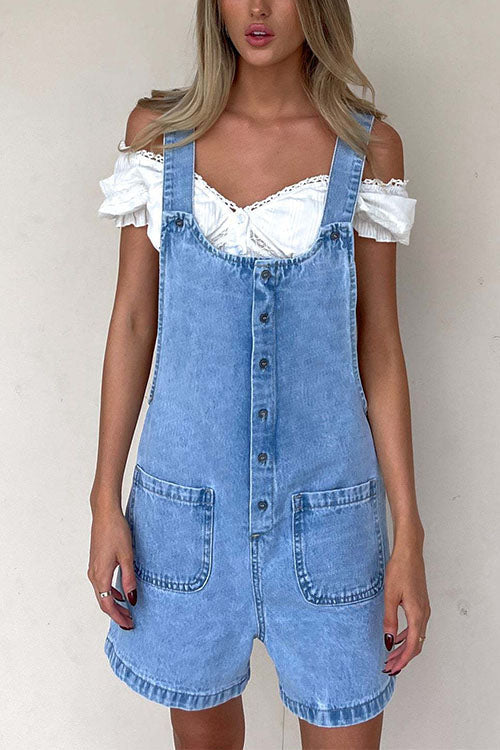W&W Mode | Rosiedress Knopfverschluss Mit Taschen Denim Einteiler