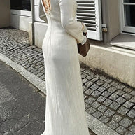WW | Rosiedress Glockenärmel Rücken Schnürung Rüsche Trim Maxi Kleid