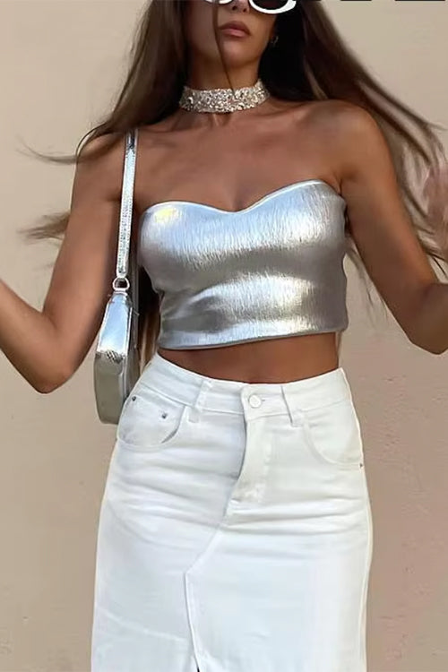WW | Rosiedress Bandeau Metallic Crop Tube Top