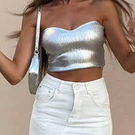 WW | Rosiedress Bandeau Metallic Crop Tube Top