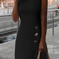 WW | Rosiedress Rundhals Knöpfe Ärmellos Büro Kleid