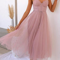 WW | Rosiedress Rückenausschnitt Bindegürtel Mesh Swing Maxi Spaghettiträger Kleid