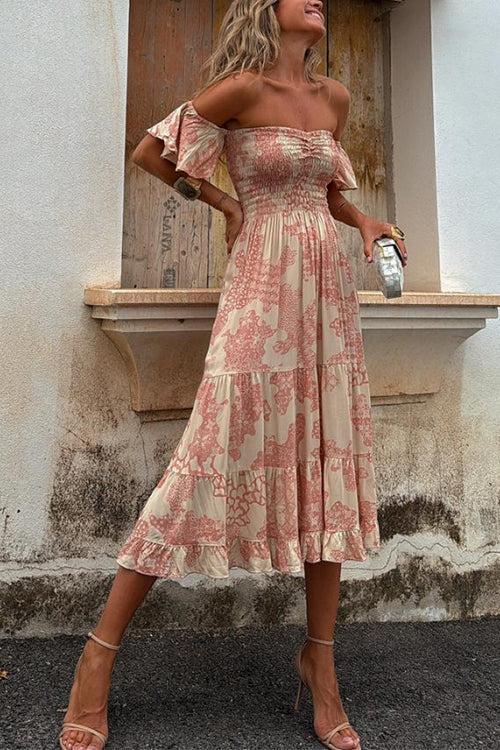 WW | Off Shoulder Smocked Midi Kleid