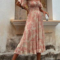 WW | Off Shoulder Smocked Midi Kleid