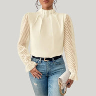 WW | Bluse mit Hohem Kragen und Transparenten Puffärmeln