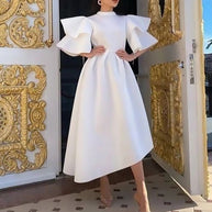 WW Kleid mit Lotusblattärmeln und einfarbigem weitem Schnitt
