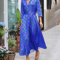 WW | Hemdkleid mit V-Ausschnitt und 3/4 Ärmeln