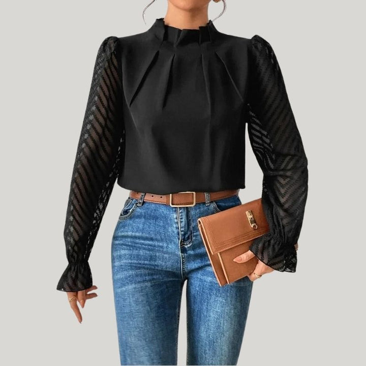 W&W Mode | Bluse mit Hohem Kragen und Transparenten Puffärmeln