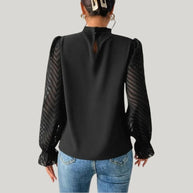 WW | Bluse mit Hohem Kragen und Transparenten Puffärmeln