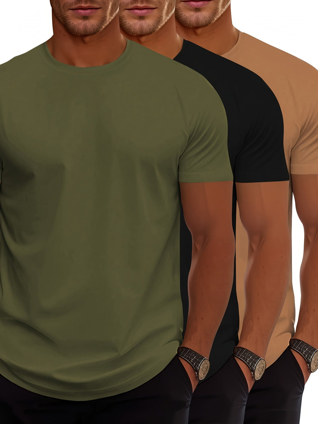 W&W Mode | 3er Pack Herren T-shirts Mit Kurzen Ärmeln, Sommerliche Einfarbige Farbe