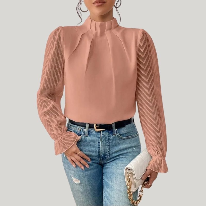 WW | Bluse mit Hohem Kragen und Transparenten Puffärmeln