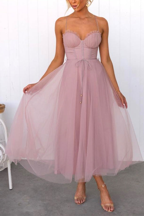 WW | Rosiedress Rückenausschnitt Bindegürtel Mesh Swing Maxi Spaghettiträger Kleid