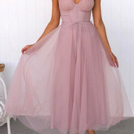 WW | Rosiedress Rückenausschnitt Bindegürtel Mesh Swing Maxi Spaghettiträger Kleid
